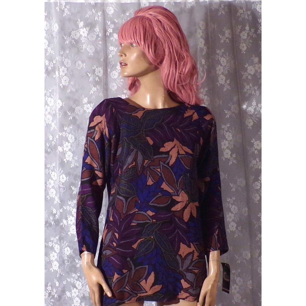 Vintage 80s NWT Leaf Print Tunic Top Dark Fairy Whimsygoth Boho Art Nouveau